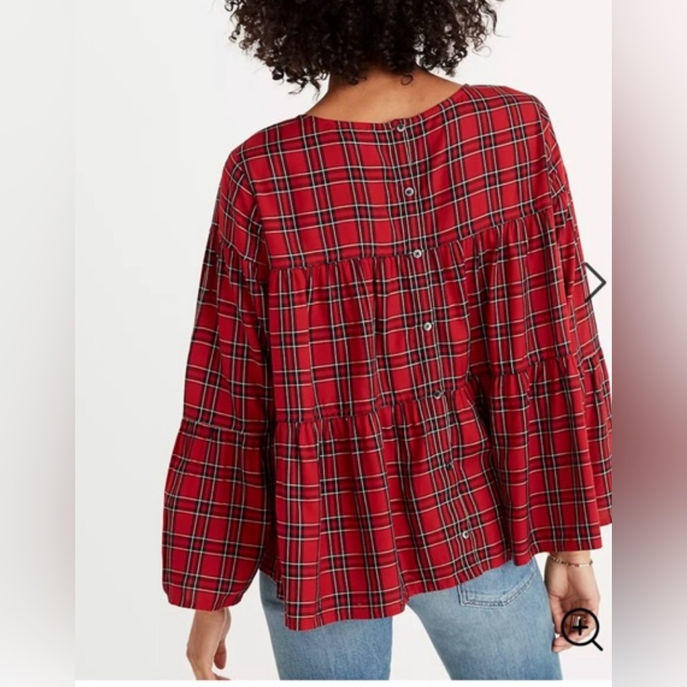 Madewell Plaid Tiered Button-back Top Size S
